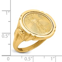 Wideband Distinguished Coin Jewelry 14K Yellow Gold Polished and Diamond-cut Ring with Horse Sides Mounted 0.10oz American Eagle Coin Bezel view 2