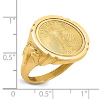 Wideband Distinguished Coin Jewelry 14K Yellow Gold Men's Polished Ring with Horse Sides Mounted 0.10oz American Eagle Coin Bezel view 2
