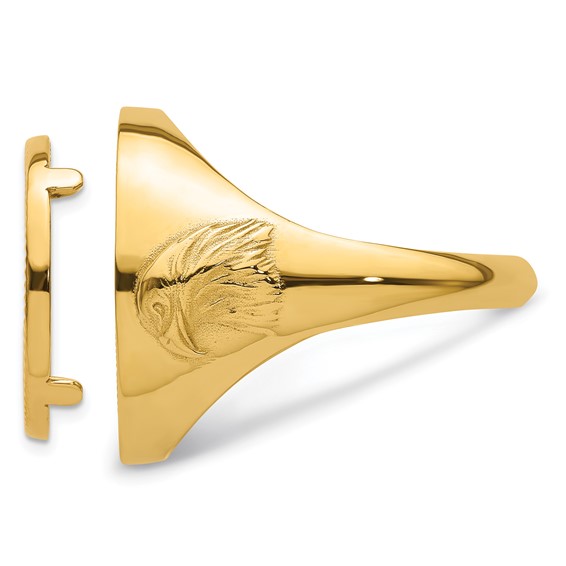 Wideband Distinguished Coin Jewelry 10k Men's Polished Textured and Diamond-cut with Eagle Sides 16.5mm Coin Bezel Ring