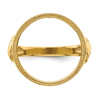 Wideband Distinguished Coin Jewelry 14K Yellow Gold Men's Polished Textured and Diamond-cut Ring with Eagle Side 16.5mm Coin Bezel view 4