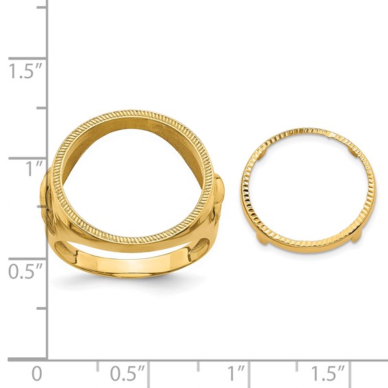 Wideband Distinguished Coin Jewelry 10k Men's Polished Textured and Diamond-cut with Eagle Sides 16.5mm Coin Bezel Ring