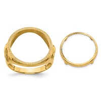 Wideband Distinguished Coin Jewelry 14K Yellow Gold Men's Polished Textured and Diamond-cut Ring with Eagle Side 16.5mm Coin Bezel view 1