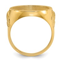 Wideband Distinguished Coin Jewelry 14K Yellow Gold Men's Polished and Textured Ring with Eagle Side 16.5mm Coin Bezel view 2
