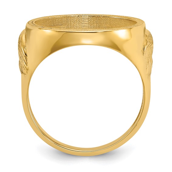 Wideband Distinguished Coin Jewelry 14k Men's Polished and Textured with Eagle Side 16.5mm Coin Bezel Ring