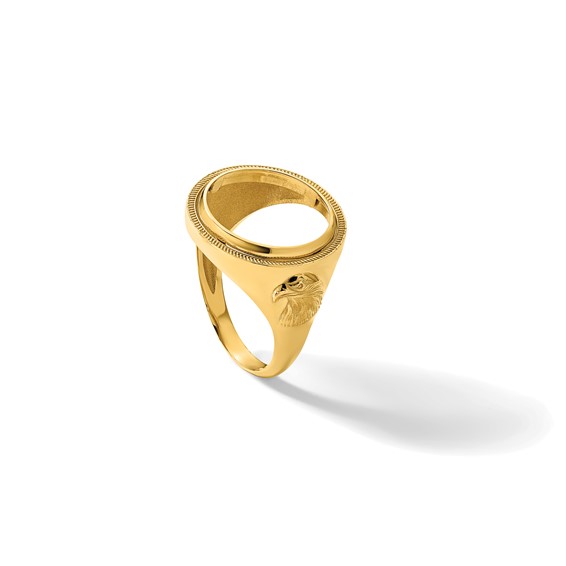 Wideband Distinguished Coin Jewelry 14k Men's Polished and Textured with Eagle Side 16.5mm Coin Bezel Ring