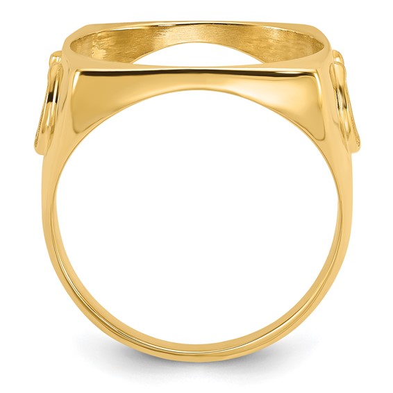 Wideband Distinguished Coin Jewelry 14k Men's Polished and Diamond-cut with Horseshoe Sides Square Shaped 16.5mm Coin Bezel Ring