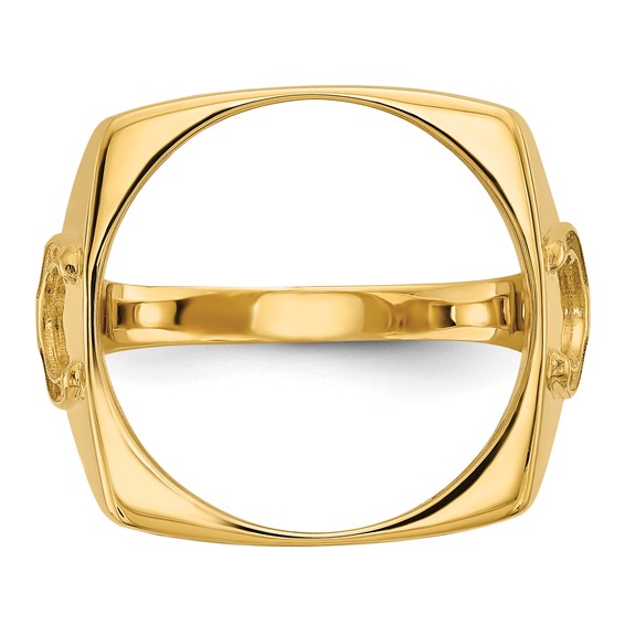 Wideband Distinguished Coin Jewelry 14k Men's Polished and Diamond-cut with Horseshoe Sides Square Shaped 16.5mm Coin Bezel Ring