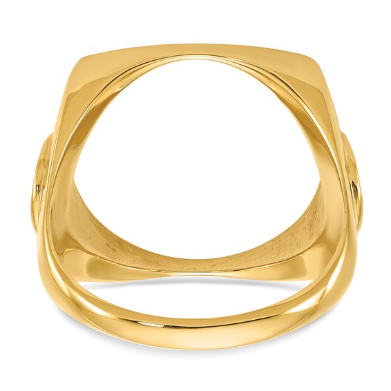 Wideband Distinguished Coin Jewelry 14k Men's Polished and Diamond-cut with Horseshoe Sides Square Shaped 16.5mm Coin Bezel Ring