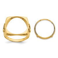 Wideband Distinguished Coin Jewelry 14K Yellow Gold Men's Polished and Diamond-cut Ring with Horseshoe Sides Square Shaped 16.5mm Coin Bezel view 1