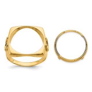 Wideband Distinguished Coin Jewelry 14k Men's Polished and Diamond-cut with Horseshoe Sides Square Shaped 16.5mm Coin Bezel Ring