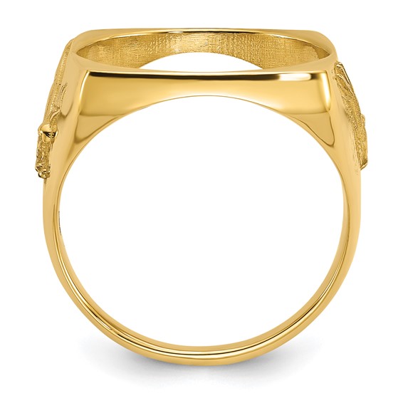 Wideband Distinguished Coin Jewelry 14k Men's Polished and Diamond-cut with Flying Eagle Side Square Shaped 16.5mm Coin Bezel Ring