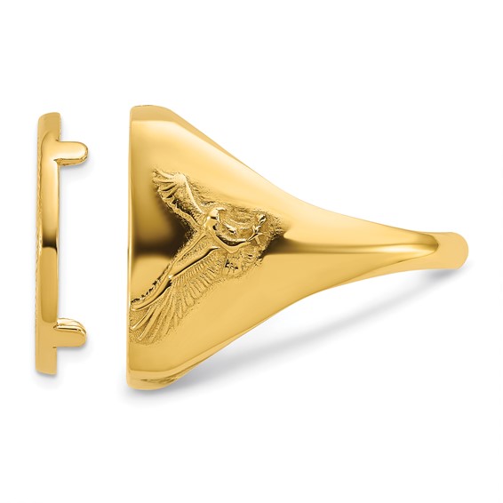 Wideband Distinguished Coin Jewelry 14k Men's Polished and Diamond-cut with Flying Eagle Side Square Shaped 16.5mm Coin Bezel Ring