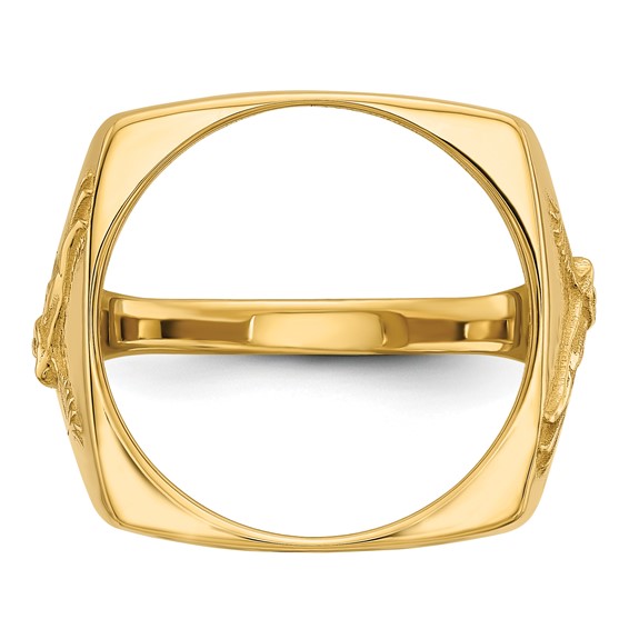 Wideband Distinguished Coin Jewelry 14k Men's Polished and Diamond-cut with Flying Eagle Side Square Shaped 16.5mm Coin Bezel Ring