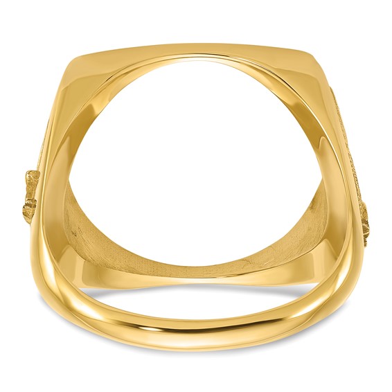 Wideband Distinguished Coin Jewelry 14k Men's Polished and Diamond-cut with Flying Eagle Side Square Shaped 16.5mm Coin Bezel Ring