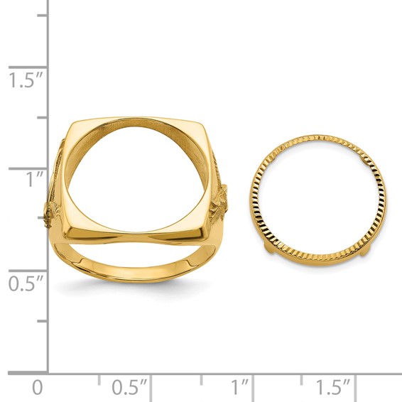 Wideband Distinguished Coin Jewelry 14k Men's Polished and Diamond-cut with Flying Eagle Side Square Shaped 16.5mm Coin Bezel Ring