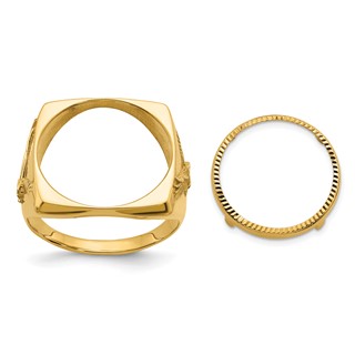 Wideband Distinguished Coin Jewelry 14k Men's Polished and Diamond-cut with Flying Eagle Side Square Shaped 16.5mm Coin Bezel Ring