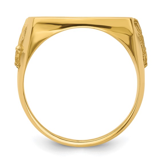 Wideband Distinguished Coin Jewelry 14k Men's Polished with Flying Eagle Side Square Shaped 16.5mm Coin Bezel Ring