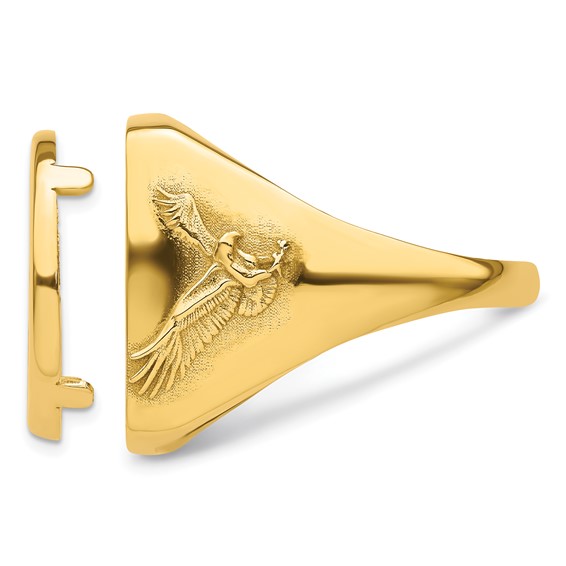 Wideband Distinguished Coin Jewelry 14k Men's Polished with Flying Eagle Side Square Shaped 16.5mm Coin Bezel Ring