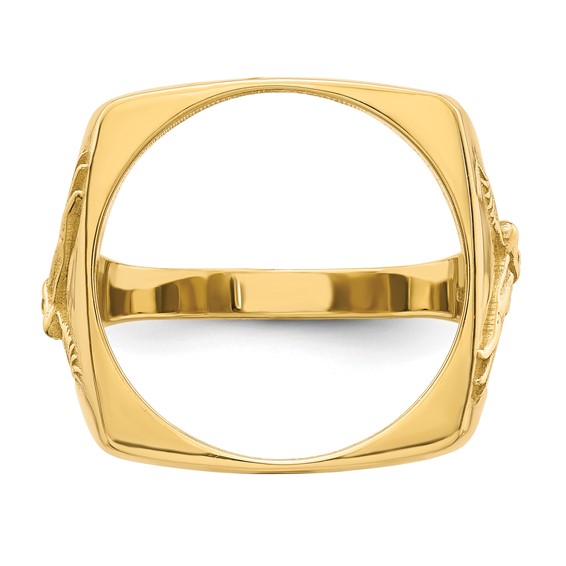 Wideband Distinguished Coin Jewelry 14k Men's Polished with Flying Eagle Side Square Shaped 16.5mm Coin Bezel Ring