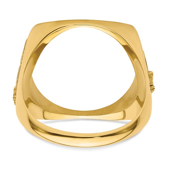 Wideband Distinguished Coin Jewelry 14k Men's Polished with Flying Eagle Side Square Shaped 16.5mm Coin Bezel Ring