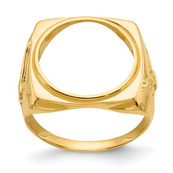 Wideband Distinguished Coin Jewelry 14k Men's Polished with Flying Eagle Side Square Shaped 16.5mm Coin Bezel Ring