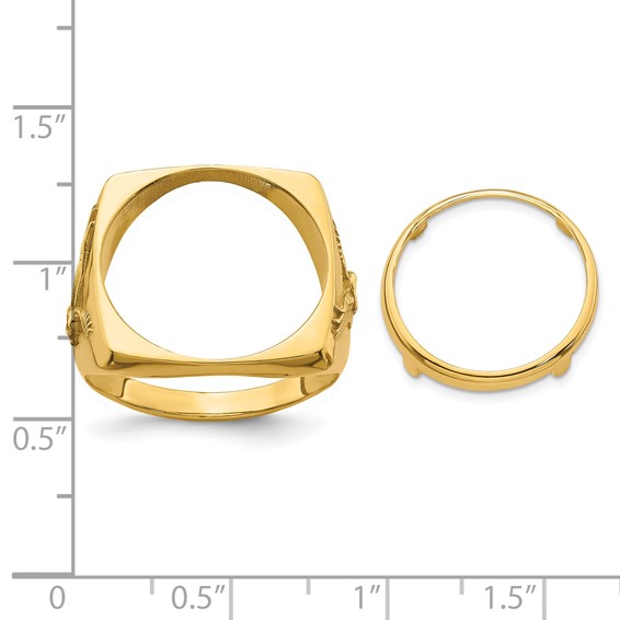 Wideband Distinguished Coin Jewelry 14k Men's Polished with Flying Eagle Side Square Shaped 16.5mm Coin Bezel Ring