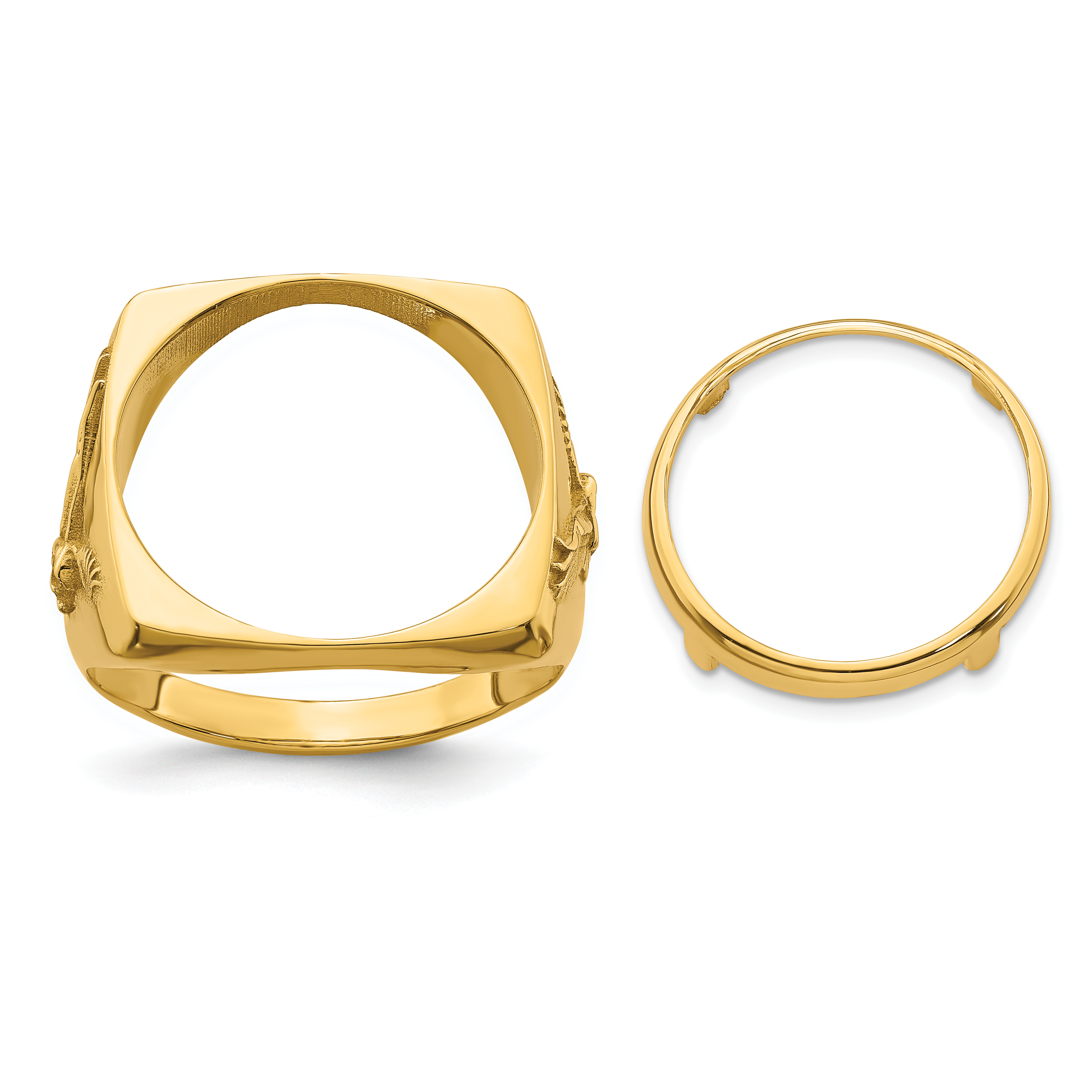 Wideband Distinguished Coin Jewelry 14k Men's Polished with Flying Eagle Side Square Shaped 16.5mm Coin Bezel Ring (CR8/10AE)