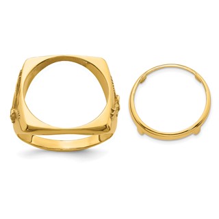 Wideband Distinguished Coin Jewelry 14k Men's Polished with Flying Eagle Side Square Shaped 16.5mm Coin Bezel Ring