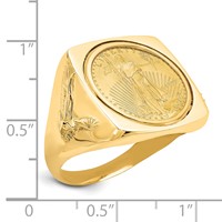 Wideband Distinguished Coin Jewelry 14K Yellow Gold Men's Polished Ring with Flying Eagle Side Square Shaped Mounted 0.10oz American Eagle Coin Bezel view 2