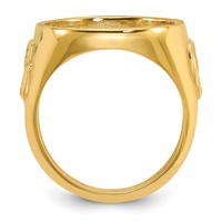 Wideband Distinguished Coin Jewelry 14K Yellow Gold Men's Polished Textured and Diamond-cut Ring with Masonic Sides 16.5mm Coin Bezel view 2