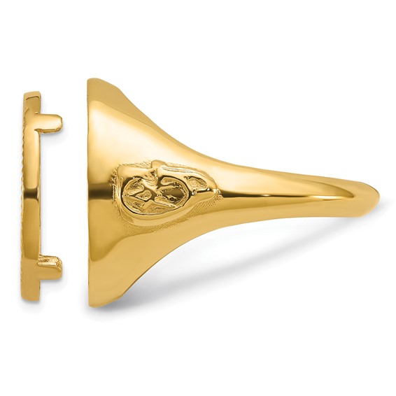 14K Men's Polished Masonic Side Diamond-cut Coin Bezel Ring        