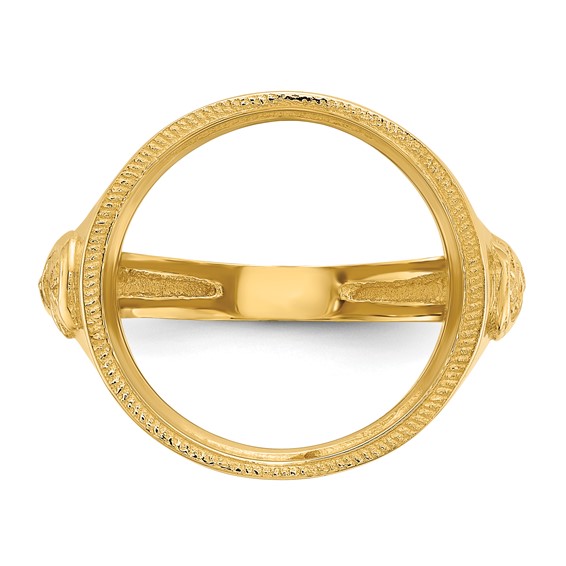 14K Men's Polished Masonic Side Diamond-cut Coin Bezel Ring        