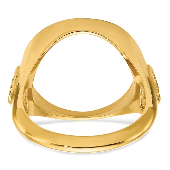 14K Men's Polished Masonic Side Diamond-cut Coin Bezel Ring        