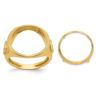 14K Men's Polished Masonic Side Diamond-cut Coin Bezel Ring        