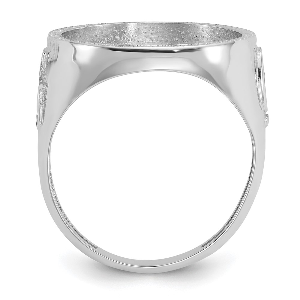 Wideband Distinguished Coin Jewelry 14k White Gold Men's Polished Textured and Diamond-cut with Masonic Sides 16.5mm Coin Bezel Ring (CR9WD/10AE)
