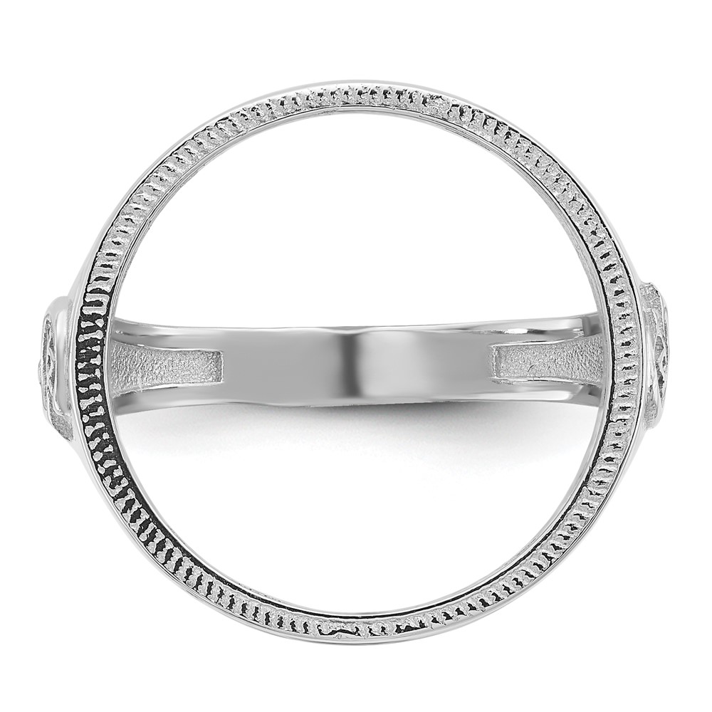 Wideband Distinguished Coin Jewelry 14k White Gold Men's Polished Textured and Diamond-cut with Masonic Sides 16.5mm Coin Bezel Ring (CR9WD/10AE)