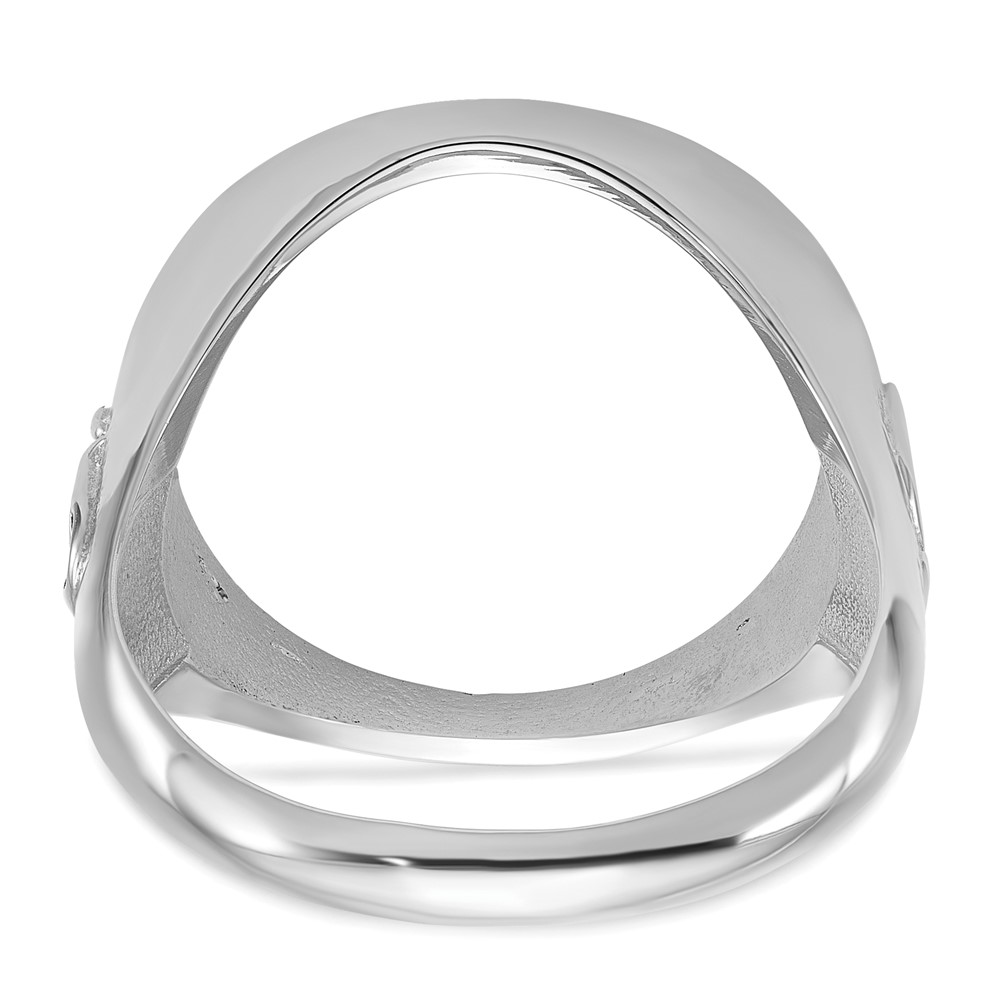 Wideband Distinguished Coin Jewelry 14k White Gold Men's Polished Textured and Diamond-cut with Masonic Sides 16.5mm Coin Bezel Ring (CR9WD/10AE)