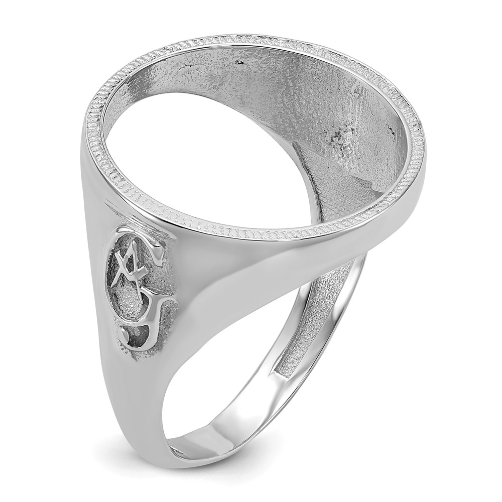 Wideband Distinguished Coin Jewelry 14k White Gold Men's Polished Textured and Diamond-cut with Masonic Sides 16.5mm Coin Bezel Ring (CR9WD/10AE)