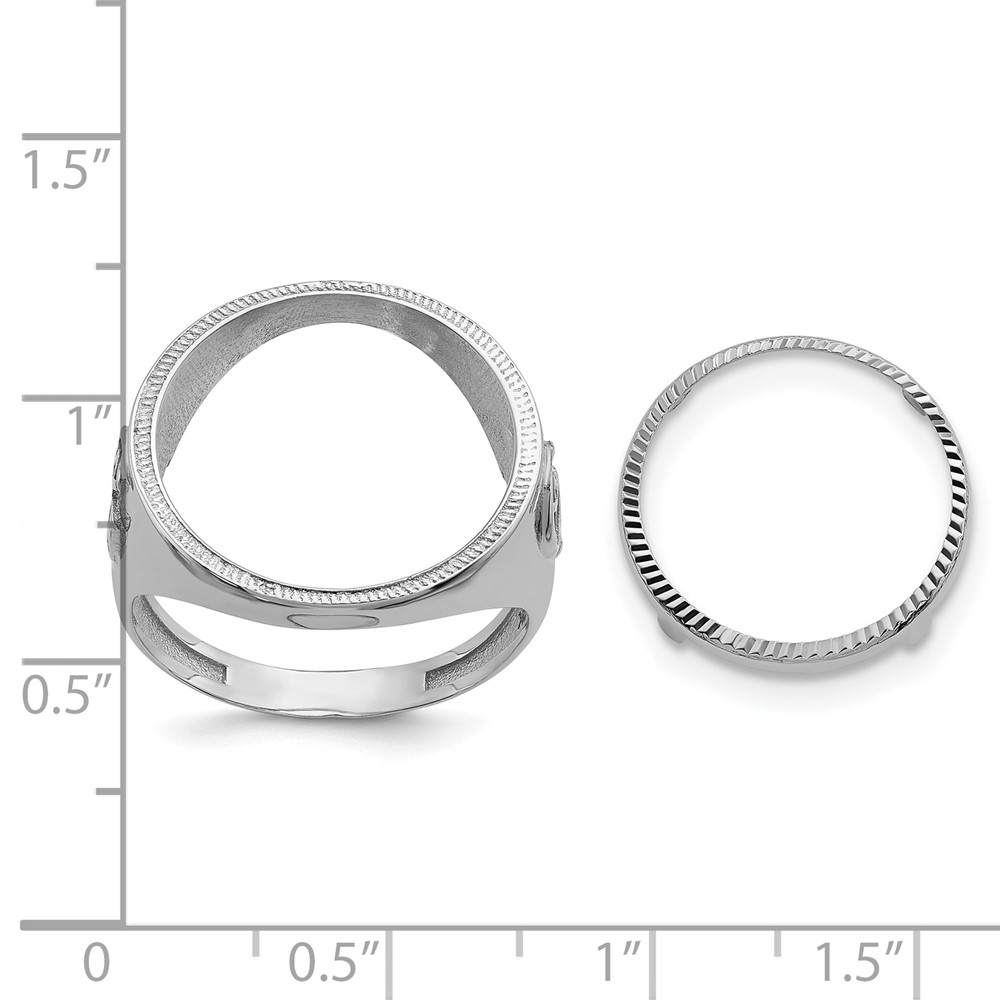 Wideband Distinguished Coin Jewelry 14k White Gold Men's Polished Textured and Diamond-cut with Masonic Sides 16.5mm Coin Bezel Ring (CR9WD/10AE)