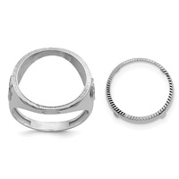 Wideband Distinguished Coin Jewelry 14K White Gold Men's Polished Textured and Diamond-cut Ring with Masonic Sides 16.5mm Coin Bezel view 1