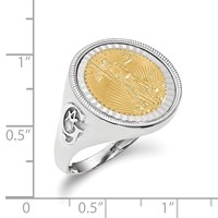 Wideband Distinguished Coin Jewelry 14K White Gold Men's Polished Textured and Diamond-cut Ring with Masonic Sides Mounted 0.10oz American Eagle Coin Bezel view 2