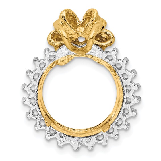 14k Two-tone Diamond Bow Prong Coin Bezel Chain Slide Mounting