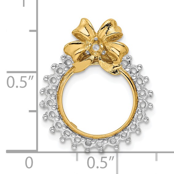 14k Two-tone Diamond Bow Prong Coin Bezel Chain Slide Mounting