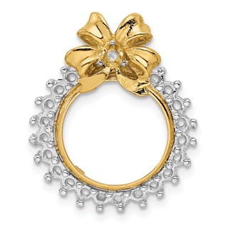 14k Two-tone Diamond Bow Prong Coin Bezel Chain Slide Mounting