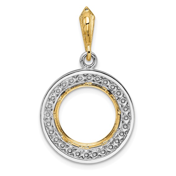 14k Two-tone Channel Set Diamond Prong Coin Bezel Pendant Mounting    