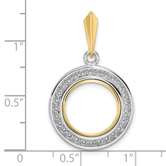 14k Two-tone Channel Set Diamond Prong Coin Bezel Pendant Mounting    