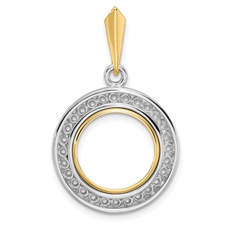 14k Two-tone Channel Set Diamond Prong Coin Bezel Pendant Mounting    