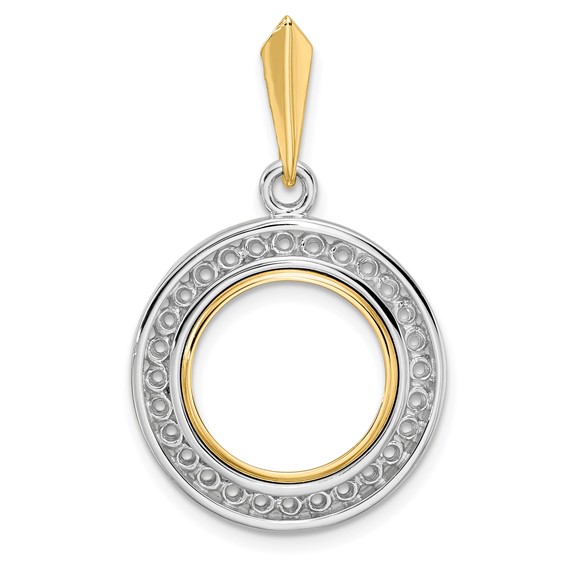 14k Two-tone Channel Set Diamond Prong Coin Bezel Pendant Mounting    