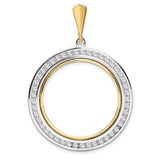 14k Two-tone Channel Set LG VS/SI FGH Diamond 27mm Prong Coin Bezel Pendant