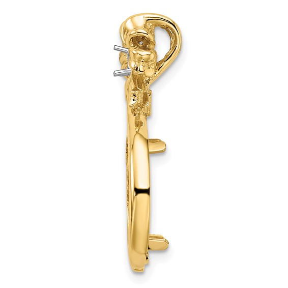 14k Two-tone Diamond Teardrop Bow Coin Bezel Pendant Mounting